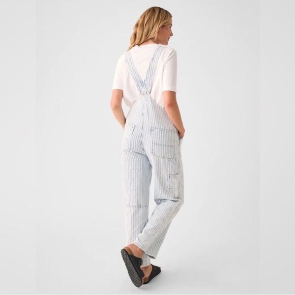 Faherty Topsail Overalls Women’s XS Light Wash Striped Railroad Western Cowgirl - Picture 3 of 14